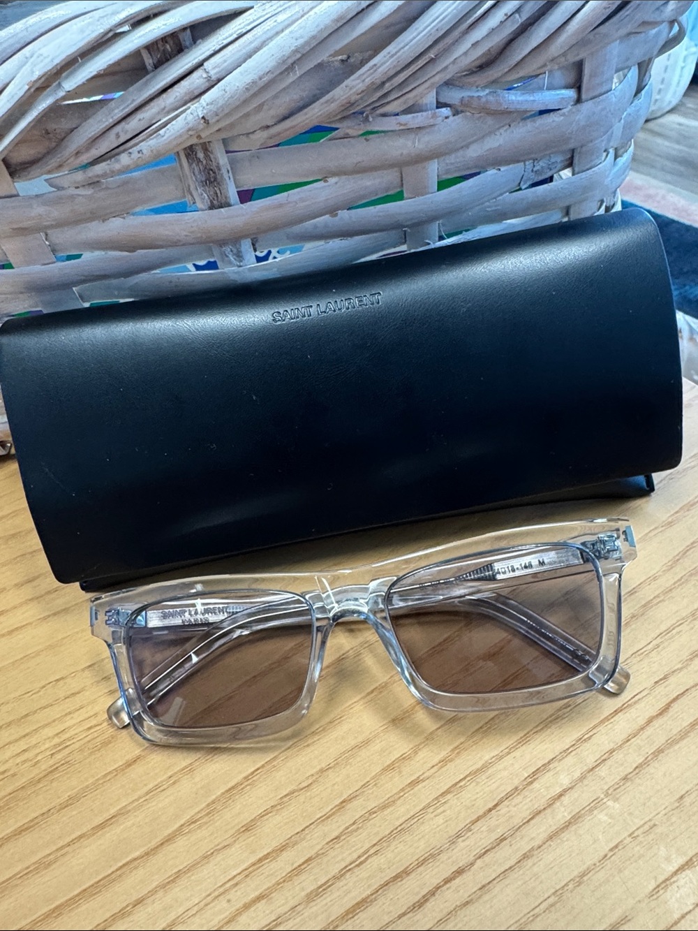 Saint Laurent Clear Frame Sunglasses with Brown Lenses